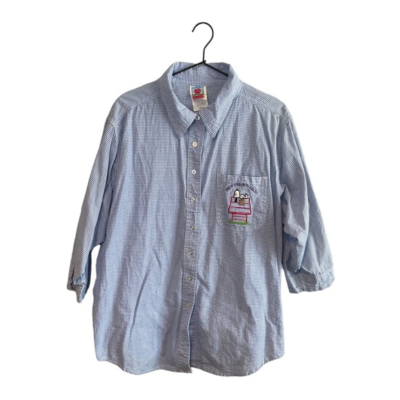 Peanuts Snoopy Shop til You Drop Blue Gingham 3/4 Sleeves Button Up Blouse 18/20 - Picture 1 of 5